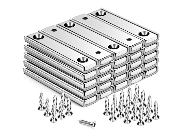 Bar Magnets, 80Lbs 25 Pack Countersunk Hole Magnet with Screw Silver,Heavy Duty Rare Earth,Neodymium,Rectangular,for Mounting, Door, Garage,...