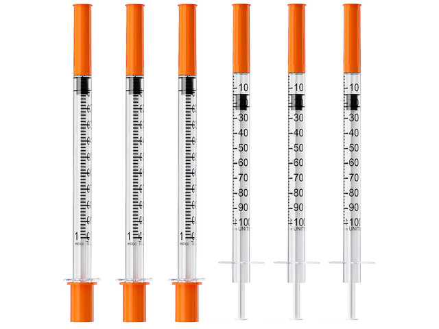 U-100 1mL/cc 29G 1/4' (6mm) Lab Syringes, Individually Wrapped, Pack of 100
