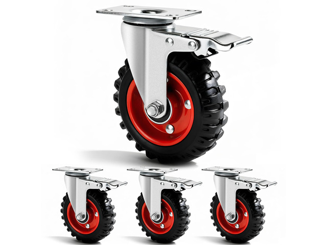 5 Inch Caster Wheels Heavy Duty, Casters Set of 4 Safety Dual Locking Rubber Wheels, Heavy Duty - 2400 Lbs Capacity for Workbench, Cart Wheels,...