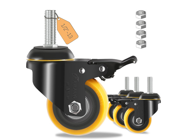 3 Inch Stem Caster Wheels 1/2' Threaded Casters Set of 4 Heavy Duty 800 Lbs, 1/2'-13, Smooth & Quiet-Rolling, Castor Wheels for Wire Shelving,...