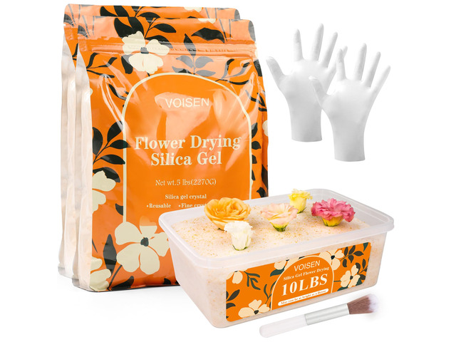 Silica Gel Flower Drying, 10LBS Silica Gel for Drying Flowers Color Indicating Flower Preservation Kit Contains Flowers Desiccant, Brush, Gloves,...