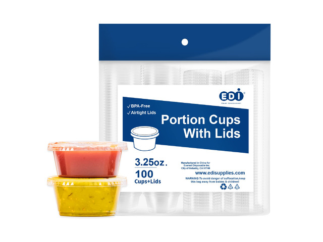 Clear Disposable Plastic Portion Cups with Leakproof Lids Jello Shot & Condiment Cups 3.25 OZ, 100 Sets BPA Free & Recyclable