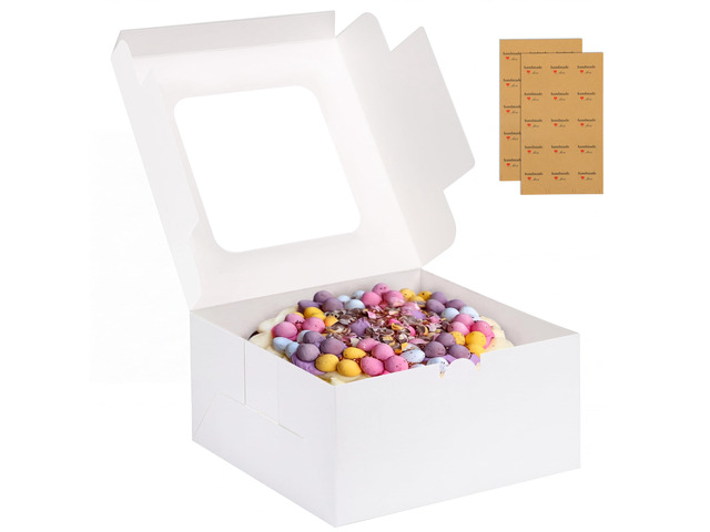 24pcs Cake Boxes, 10x10x5 Inches White Square Bakery Boxes with Window Cajas Pasteles for Cake, Mother's Day, Pastries, Chocolates, Cookies, Pie,...