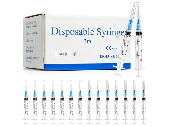 100 Pack 3ml Syringes with Needle - 23G 1 inch Disposable 3cc Luer Lock Syringe for Scientific Lab Use, Sterile Individually Wrapped