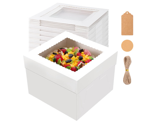 30 Pack Cake Boxes 10 inch, Cake Transport Container, 10x10x8 In Tall Cake Box with Clear Window, Thick Cardboard, Cake Carrier Holder for Cake Pie...