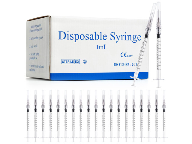 100 Pack 1ml Syringes with Needle - 27G 1/2 inch Disposable 1cc Luer Lock Syringe for Scientific Lab Use, Sterile Individually Wrapped