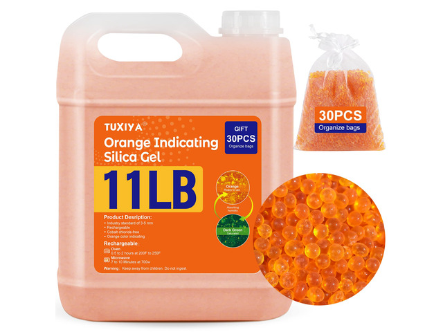 11 LBS Orange Indicating Silica Gel Desiccant Beads Reusable Industry Standard 3-5 mm, Rechargeable Silica Gel Beads for 3D Filament, Electronic,...