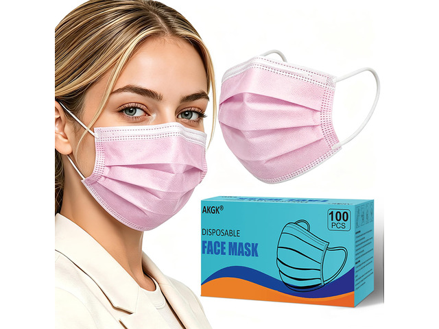 100Pcs Disposable Face Masks, Pink Face Mask, 3 Ply Disposable Mask Breathable Mask with Elastic Ear Loops for Adults, Great for Outdoors, Home,...