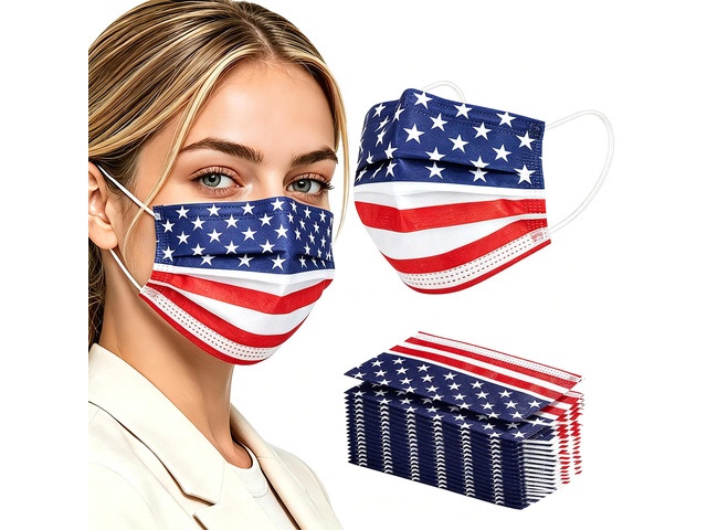 100PCS Disposable Face Masks with USA Flag Print, 3-Ply Face Mask Breathable Mask with Elastic Ear Loops for Adults, Great for Outdoors, Home,...
