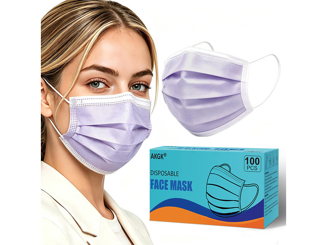 100Pcs Disposable Face Masks, Purple Face Mask, 3 Ply Disposable Mask Breathable Mask For Adults, Great For Outdoors, Home, Office, School