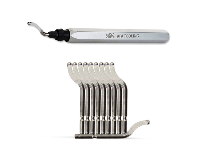 Deburring Tool, 11 Blades, Silver CNC Anodized Aluminum Handle Built for 3D printing, metal, PVC, copper, resin and plastic; M35 cobalt HSS aids...