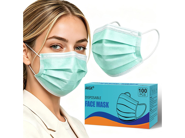 100Pcs Disposable Face Masks, Green Face Mask, 3 Ply Disposable Mask Breathable Mask with Elastic Ear Loops for Adults, Great for Outdoors, Home,...