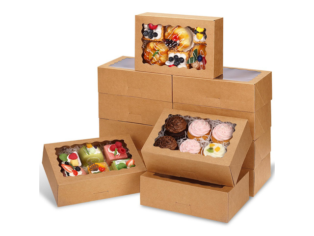 45pcs Cookie Boxes with Window, 9x6x3in Auto-Popup Bakery Boxes, Brown Pastry Containers for Chocolate Covered Strawberries, Candy, Muffins, Donuts