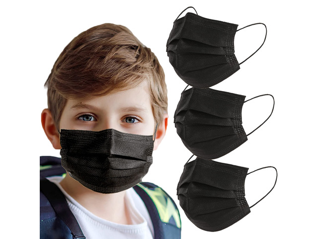 100Pcs Kids Disposable Face Mask Childrens Black Safety Masks Breathable Mask with Elastic Ear Loops for Kids, Great for Outdoors, Home, Office,...