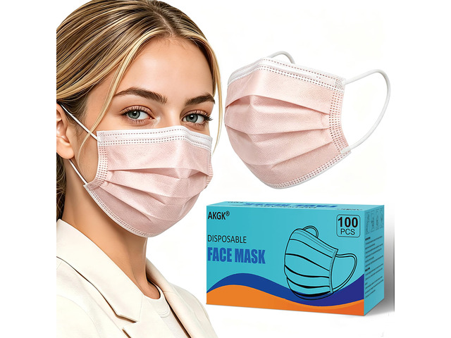 100Pcs Disposable Face Masks, Blush Pink Face Mask, 3 Ply Mask Breathable Mask with Elastic Ear Loops for Adults, Great for Outdoors, Home, Office,...