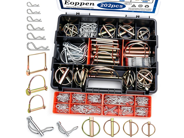 202Pcs Hitch Pins Clip Pins Linch Pins PTO Pins and Shaft Locking Pins Assortment Kit 5 Styles Tractor Pins Fasteners for Trailers, Tractors,...