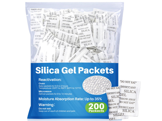 200PCS Silica Gel Packets - 2g Desiccant Beads Moisture Absorbers Reusable Desiccant Pack for Storage, Closet, Clothes, Shoes, Car, Jewelry, 3D...