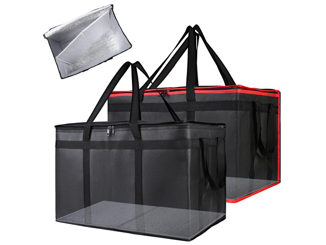 Insulated Food Delivery Bag with Removable Hard Bottom, 3X-Large 2PK Heavy Duty Catering Supplies Bags for Pizza Delivery Rideshare, Cooler Bag,...
