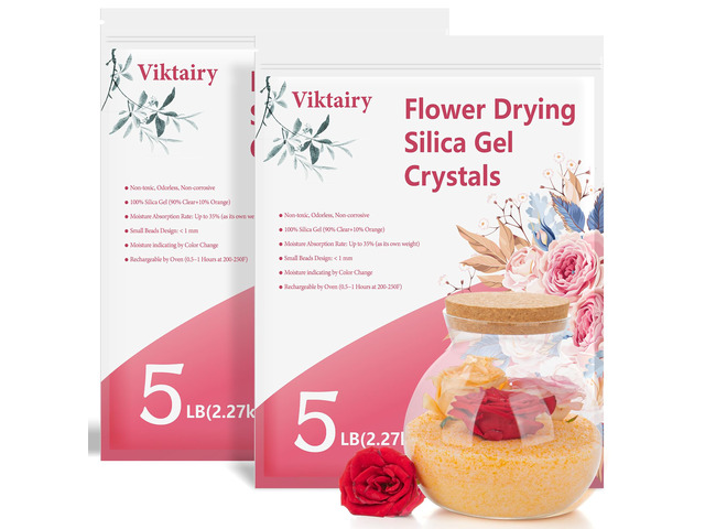 10 LBS Silica Gel Flower Drying (2 Pack 5LBS), with Brush and User Manual Reusable Color Indicating Flower Drying Silica, DIY Wedding Bouquet...