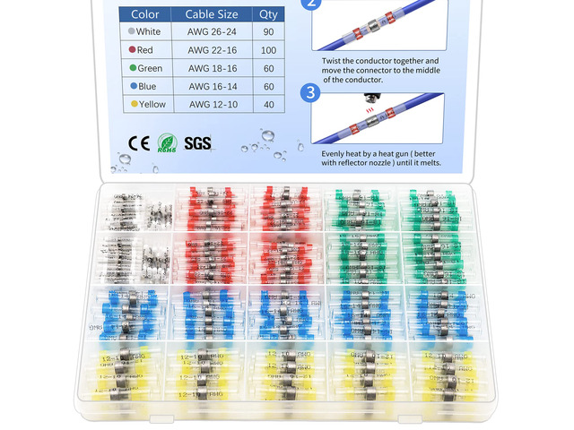 350 Pcs Solder Seal Wire Connectors Heat Shrink Butt Connectors Kit Marine Waterproof Wiring Electrical Cable Splice Terminals for Boat Automotive...