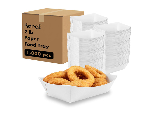 White Paper Food Trays [2 LB - 1,000 ct] Disposable Food Boats for Food Trucks, Nachos, Snacks Leak Resistant, Sturdy, PFAS-Free