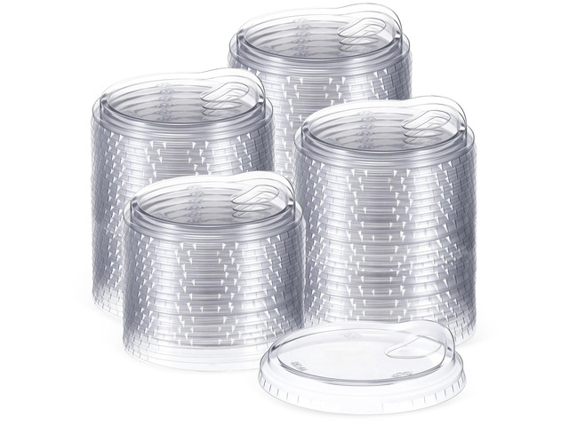 300 Pcs Strawless Sip Lids Clear for 12-24oz,Transparent,90mm Disposable PET Plastic Cup Covers for Iced Coffee Milkshake Party, Fits 12 16 20 24...