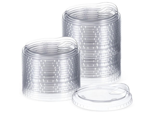 50 Pcs Strawless Sip Lids Clear for 12-24oz,Transparent,90mm Disposable PET Plastic Cup Covers for Iced Coffee Milkshake Party, Fits 12 16 20 24 Oz...