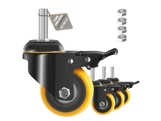 3 Inch Stem Caster Wheels 3/8 Threaded Casters Set of 4 Heavy Duty 800 Lbs, 3/8'-16, Smooth & Quiet-Rolling, Castor Wheels for Wire Shelving, Cart,...