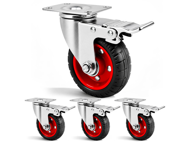 4 Inch Caster Wheels Heavy Duty with Dual-Lock Safety Brake and Rubber Tire Wheels, Heavy Duty - 300 Lbs Per Caster for Workbench, Trolley,...