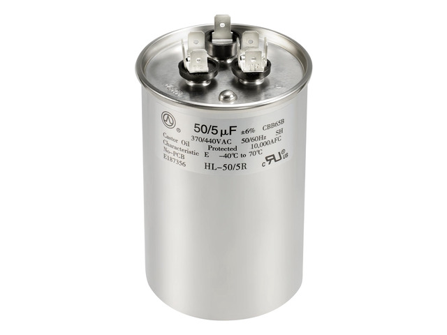 AC Capacitor 50+5 uF 50/5 MFD ±6% 370V/440VAC CBB65 Dual Run Circular Start Capacitor for Heat Pump Air ConditionerTen Years of Coverage
