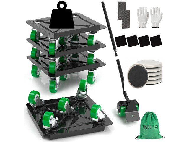 Heavy Duty Furniture Dolly 360 Rotate 5 Wheels 3000 Lbs Capacity 5.3x5.3 in Furniture Movers with Green Wheels, 6 Sliders, Alloy Steel Furniture...