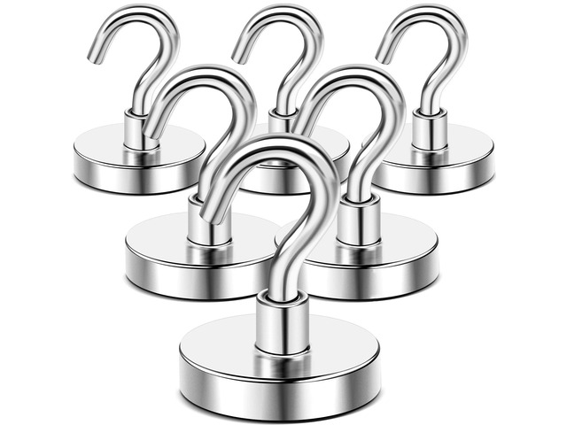 Magnetic Hooks,170lbs Heavy Duty Magnets with Hook Silver 6 Pack Rare Earth N52 2026 Cruise Cabin Ship Essentials for Fridge Hanging Classroom...