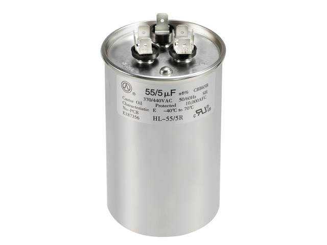 AC Capacitor 55+5 uF 55/5 MFD ±6% 370V/440VAC CBB65 Dual Run Circular Start Capacitor for Heat Pump Air ConditionerTen Years of Coverage