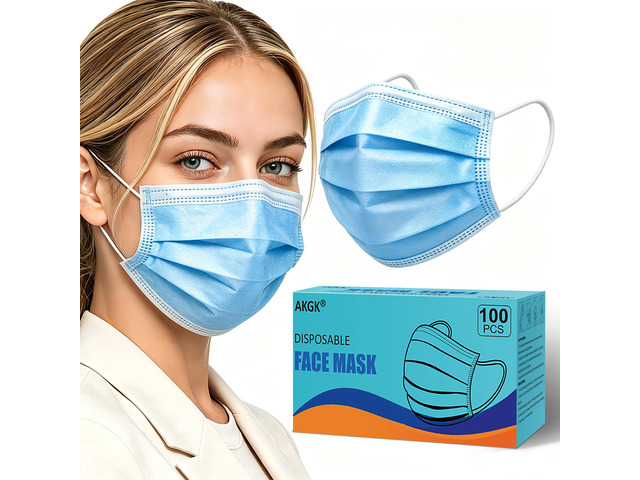 100Pcs Disposable Face Masks, Blue Face Mask, 3 Ply Disposable Mask Breathable Mask with Elastic Ear Loops for Adults, Great for Outdoors, Home,...