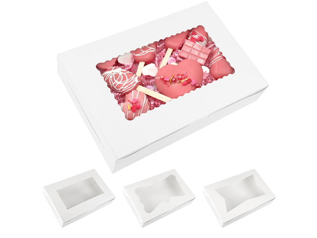48pcs Cookie Boxes with 3 Style Window, 12x8x2.5In Bakery Boxes Food-grade White Treat Boxes, Dessert Boxes for Chocolate Covered Strawberries,...