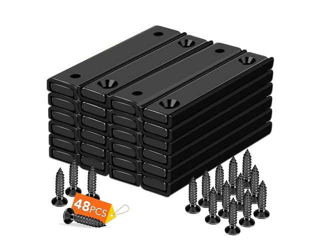 Magnets Strips,24 Packs 80 LBS Countersunk Hole Magnet with Screws Black Heavy Duty Magnetic Plate with Rare Earth Neodymium for Cabinet Bar Flat...