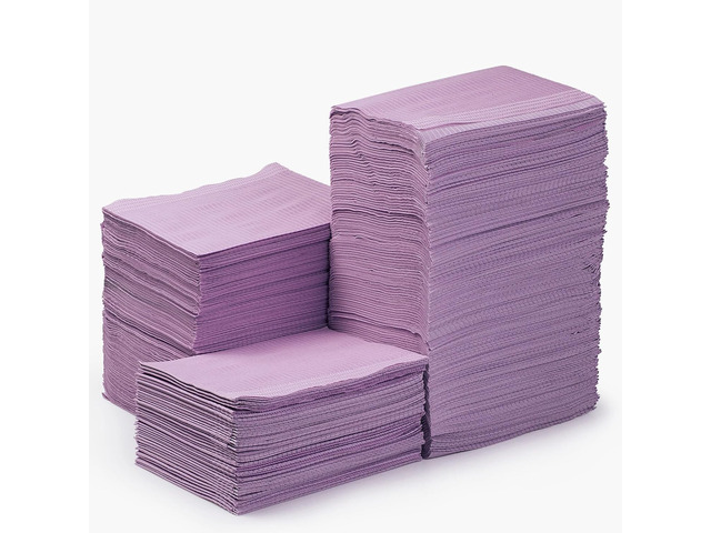 250 Pack Dental Bibs, 3-Ply Purple Dental Bibs Disposable Tattoo Bibs, 13' x 18' Tray Covers