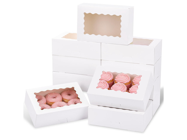 45pcs Cookie Boxes with Window, 9x6x3in Auto-Popup Bakery Boxes Food-grade Pastry Containers for Chocolate Covered Strawberries, Candy, Muffins,...