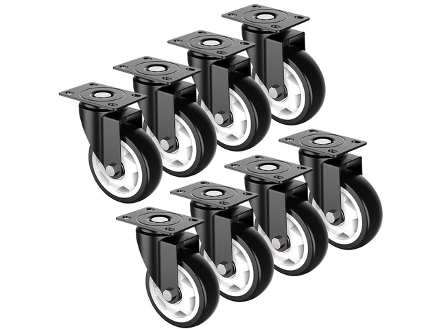 4 Inch Heavy Duty Swivel Caster Wheels, No Brake, 8 Pack 2400lbs Max Capacity. Smooth rolling for heavy furniture, industrial workbenches & garage...