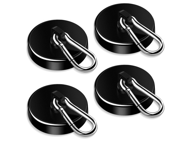 Magnetic Hooks,Black 4 Pack 200LBS Heavy Duty Magnet Hooks Neodymium Strong Swivel Carabiner Magnet Hooks with Swivel Carabiner,Great for Your...