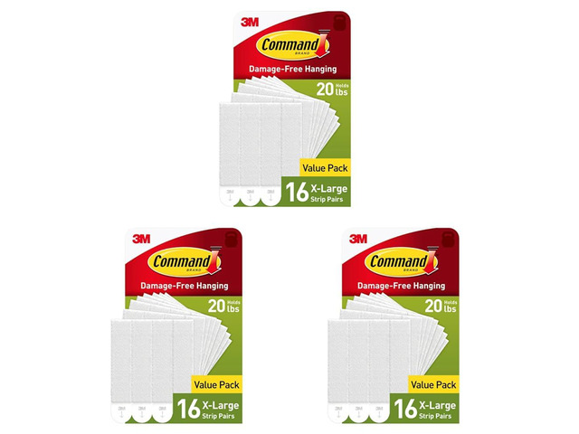 20 lb X-Large Picture Hanging Strips, 16 Pairs White Strips Heavy Duty Picture Hanger (Pack of 3)