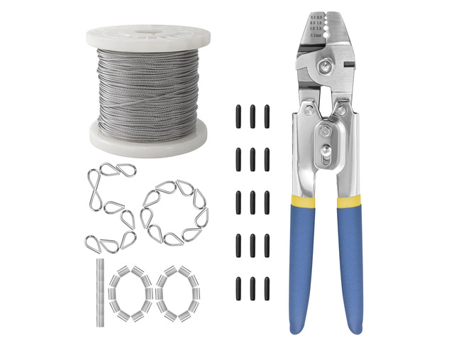 Wire Rope,Equipped with Crimping Pliers,1/16 Wire Rope, Aircraft Cable,304 Stainless Steel Cable,7x7 Strand Core 492FT,368lbs Breaking Strength