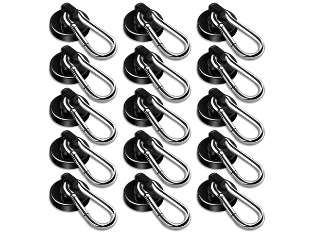 Magnetic Hooks,Black 15 Pack 70LBS Heavy Duty Magnet Hooks Neodymium Strong Swivel Carabiner Magnet Hooks with Swivel Carabiner,Great for Your...