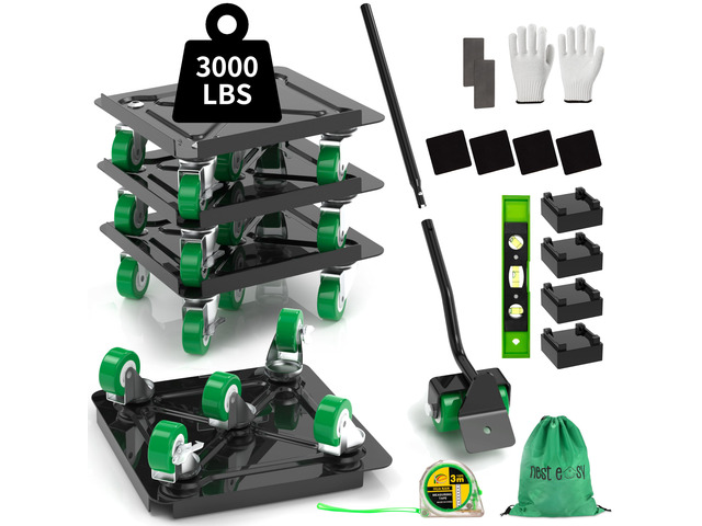 Heavy Duty Furniture Dolly 360 Rotate 5 Wheels 3000 Lbs Capacity 5.3x5.3 in Furniture Movers with Green Wheels, Measure Tape & Leveler, Alloy Steel...
