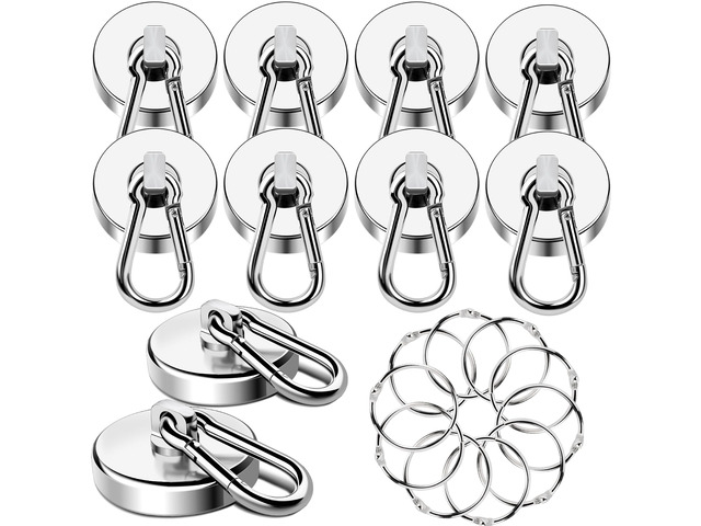 Strong Magnetic Hooks 150LB Neodymium Heavy Duty Magnets with Swivel Carabiner Hook Magnetic Hangers for Locker Kitchen Cruise Cabin Office 10 Pack