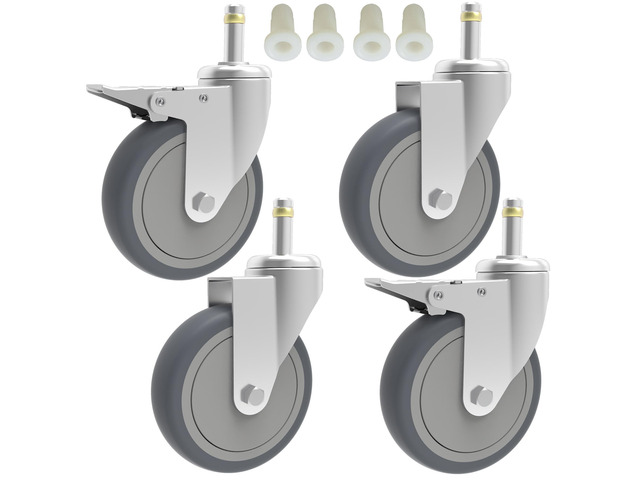 5-Inch Swivel Stem Caster, 7/16-Inch Stem Diameter Rubber Wheel, Heavy Duty TPR Thermoplastic Rubber Replacement Wheels, 225-lb per Wheel- 4 Pack(2...