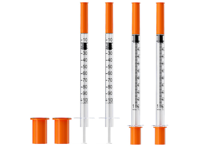 30G 1/4''(6mm) U-100 1mL/cc Lab Syringes and Needle Pack of 100 Individually Wrapped