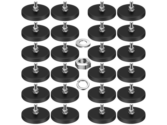 24Pack Rubber Coated Magnets, 1.69 Inch, 30LBS Rubber Coated Neodymium Magnets with M5 Magnetic Assembly Base for Light Bar Mirror Camera Tool