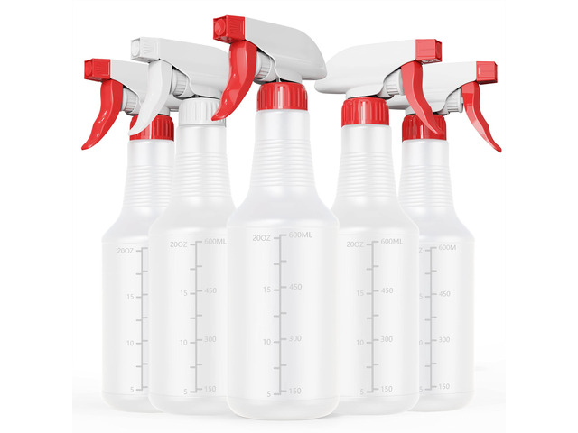 Spray Bottle (5 Pack,24 Oz) with Measurements and Adjustable Nozzle(Mist & Stream Mode), HDPE Plastic Spray Bottles for Cleaning Solution,...