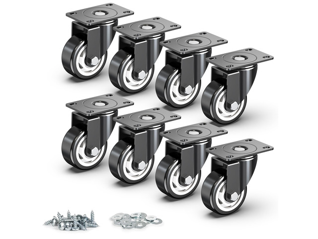 3 Inch Heavy Duty Swivel Plate Caster Wheels, No Brakes, 8 Pack